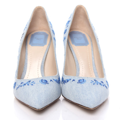 Christian Dior Denim Embroidered Pumps 39 Light Blue 2 of 11