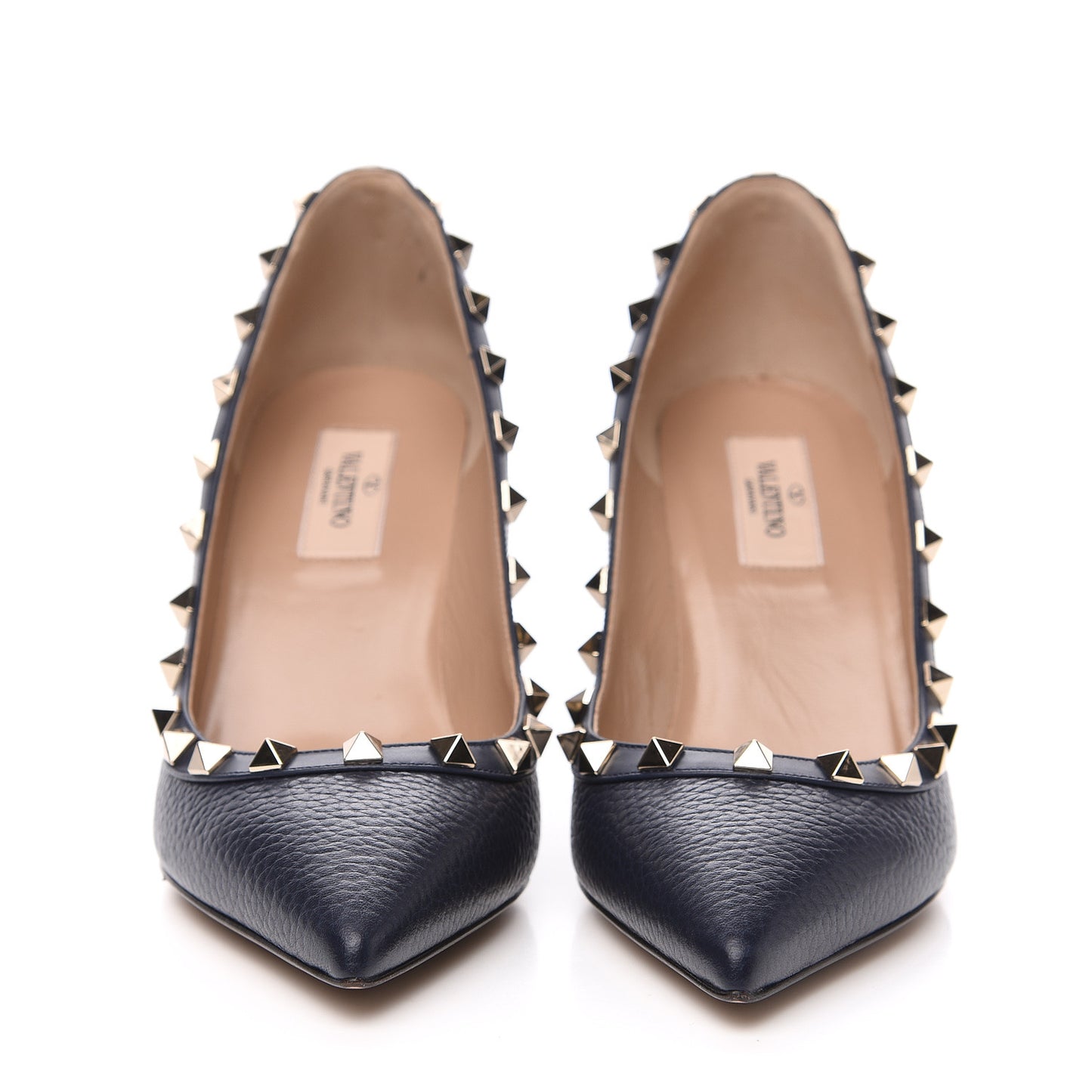 Pebbled Calfskin Rockstud 85mm Pumps 38 Marine