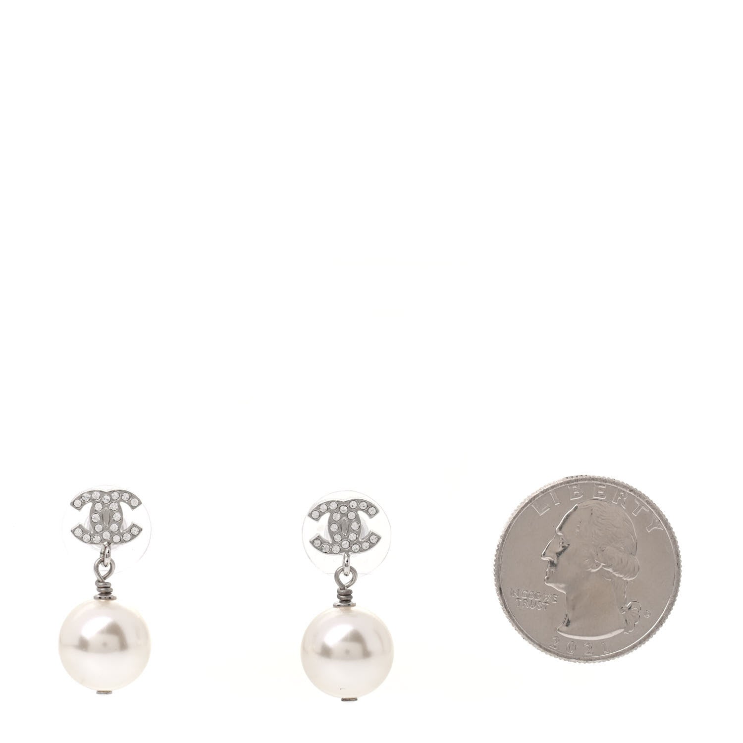 Chanel Crystal Pearl CC Drop Earrings Silver 2 of 4