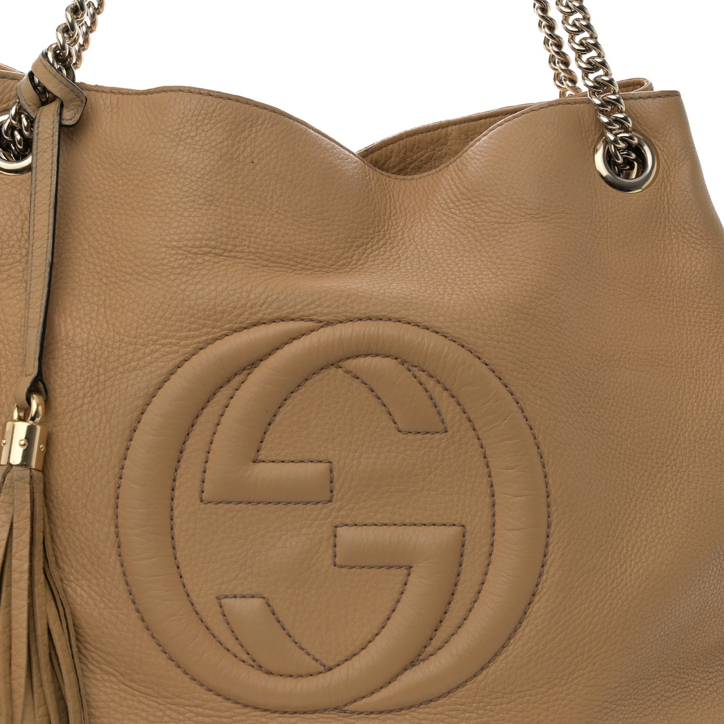 Pebbled Calfskin Large Soho Chain Shoulder Bag Nude