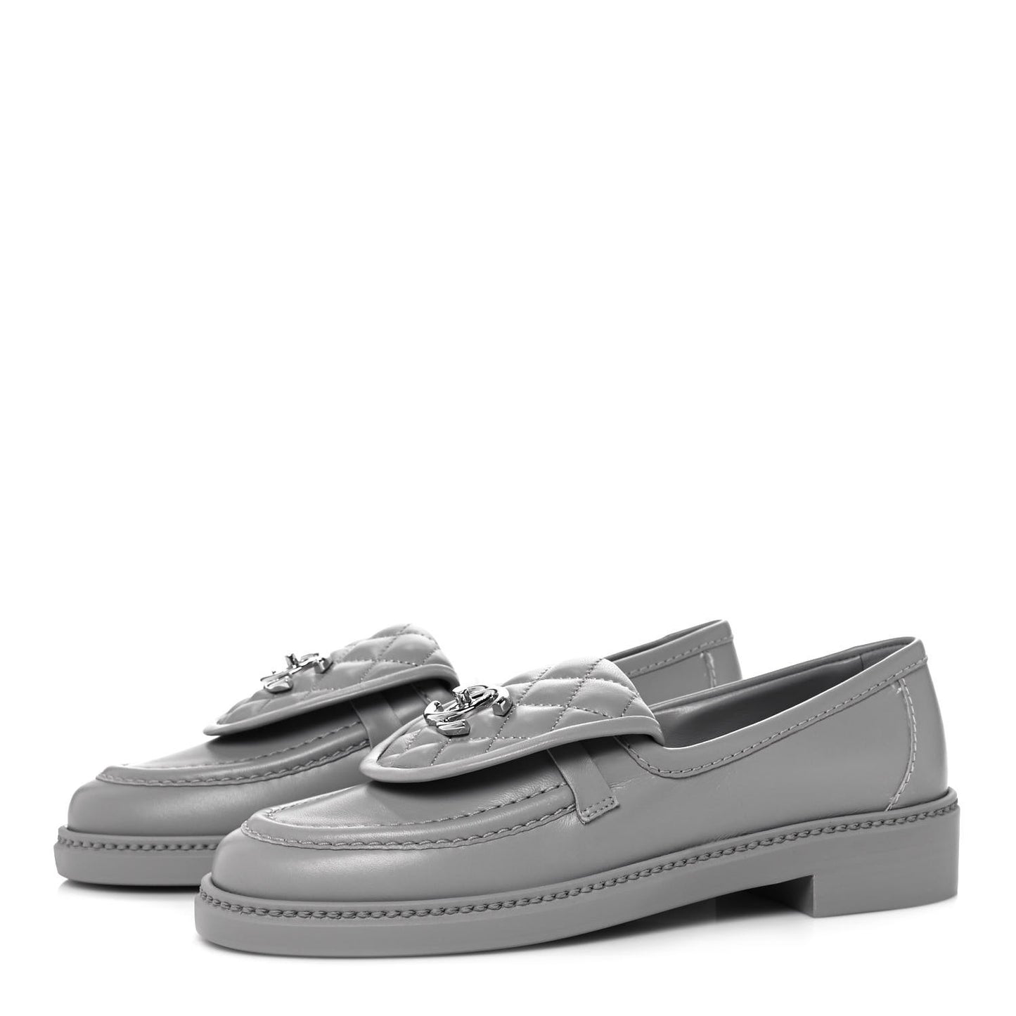 Lambskin Quilted CC Turnlock Loafers 37 Grey