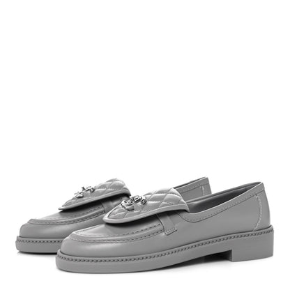Chanel Lambskin Quilted CC Turnlock Loafers 37 Grey 3 of 9