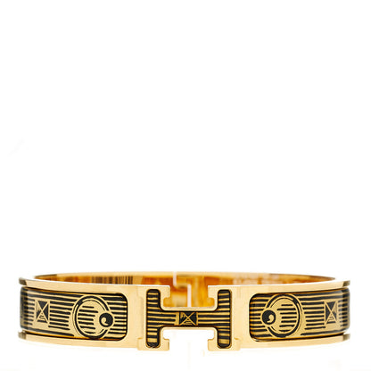 Hermes Enamel Narrow Printed Bijoux Trompe l'Oeill Clic Clac H Bracelet GM Black 1 of 4