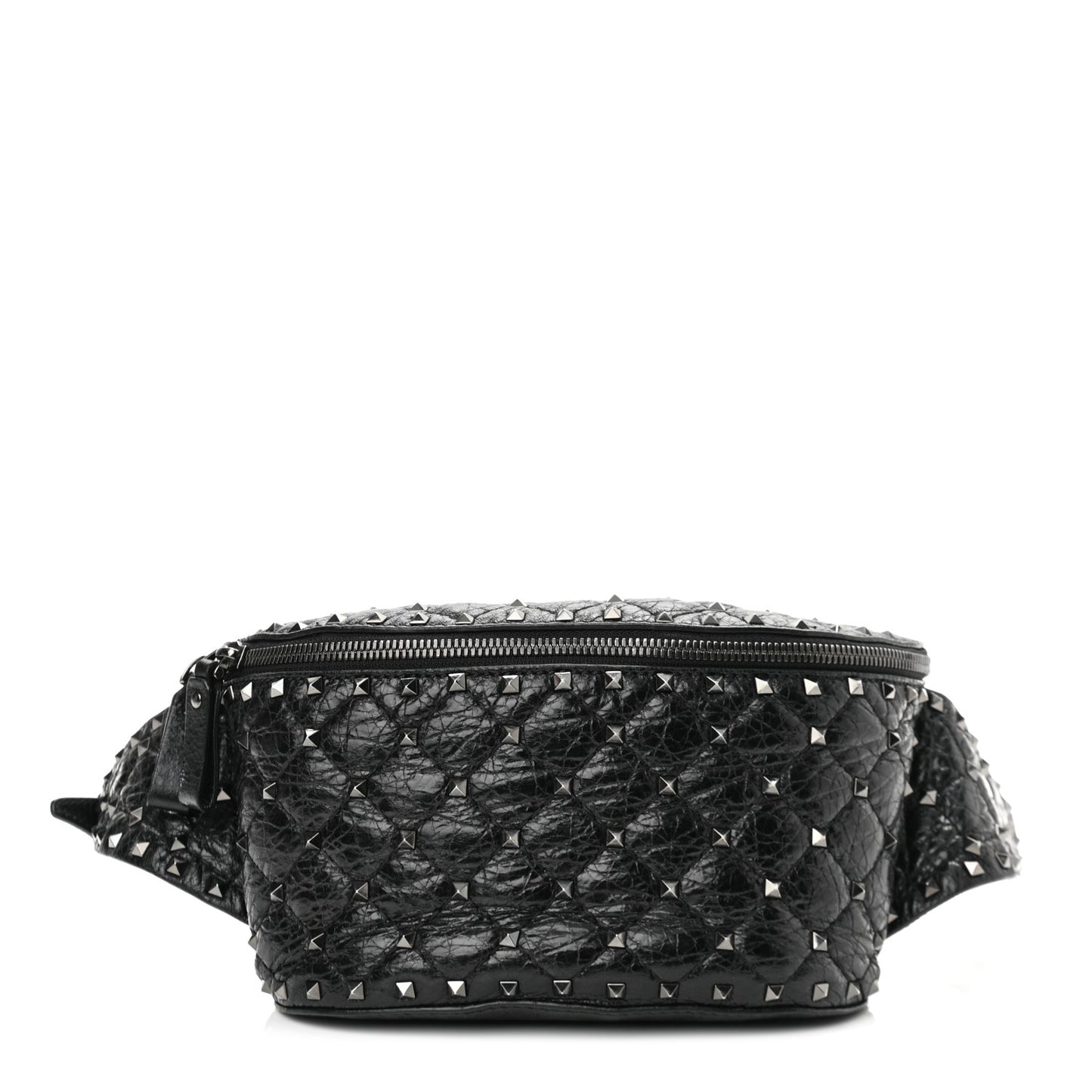 Craquele Nappa Rockstud Spike Belt Bag 80 Black