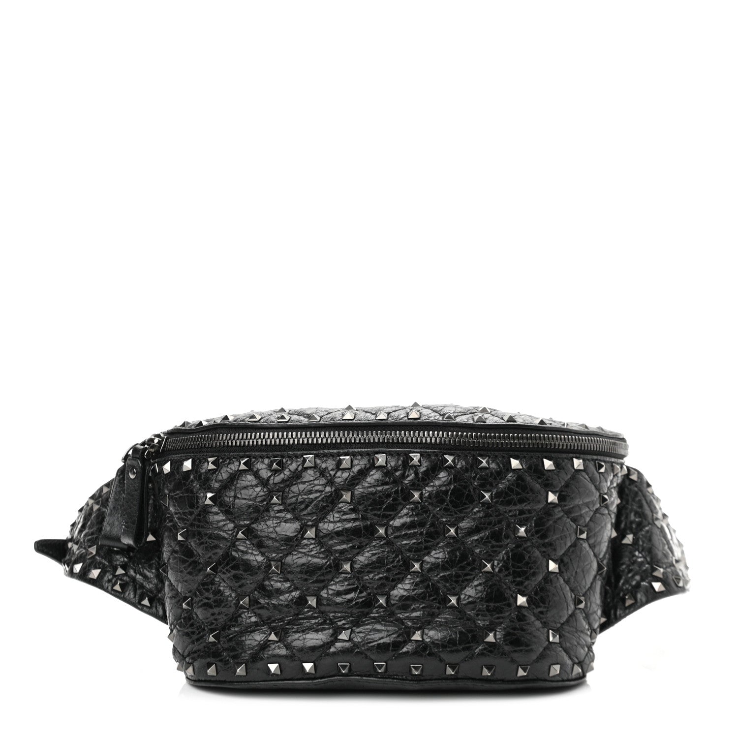 Valentino Garavani Craquele Nappa Rockstud Spike Belt Bag 80 Black 1 of 10