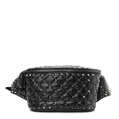Valentino Garavani Craquele Nappa Rockstud Spike Belt Bag 80 Black 1 of 10