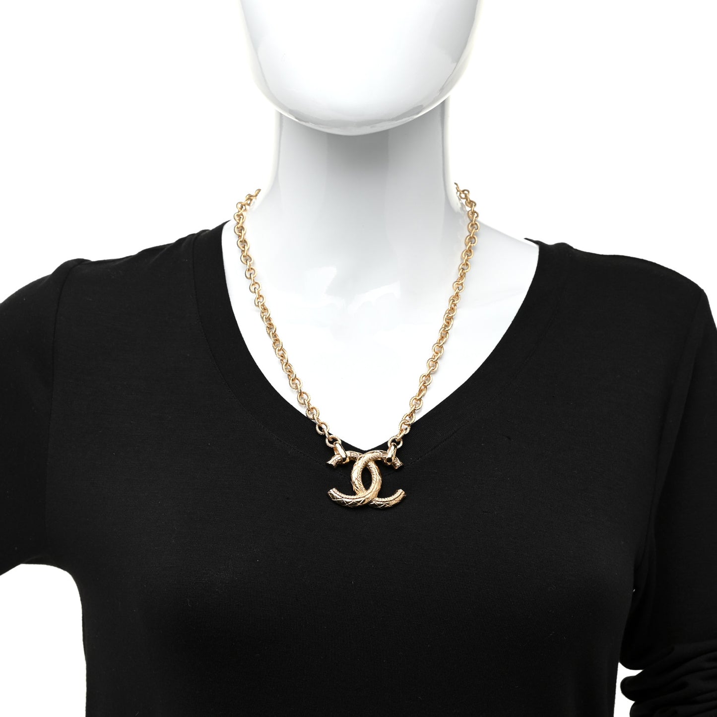 Quilted CC Long Chain Necklace Gold