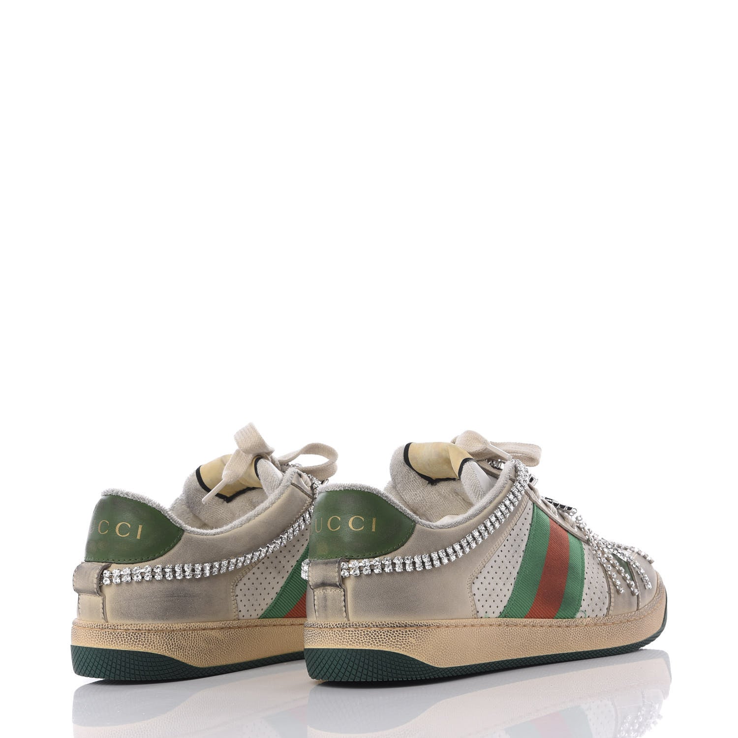 Gucci Nubuck Calfskin Web Removable Crystals Mens Screener Sneakers 8.5 Dusty Milk New Mystic White 4 of 11
