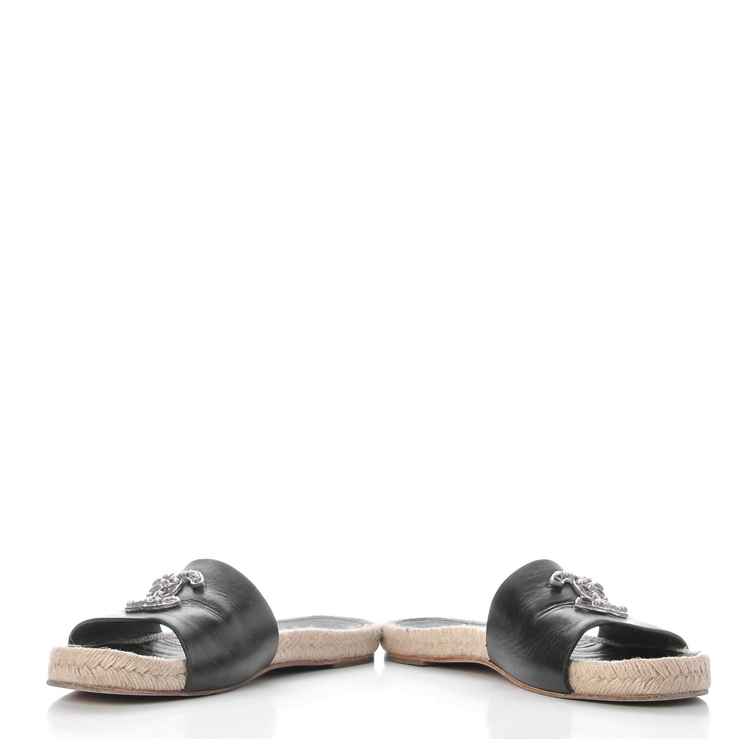 Chanel Calfskin Gripoix CC Espadrille Slip On Sandals 39 Black 6 of 13