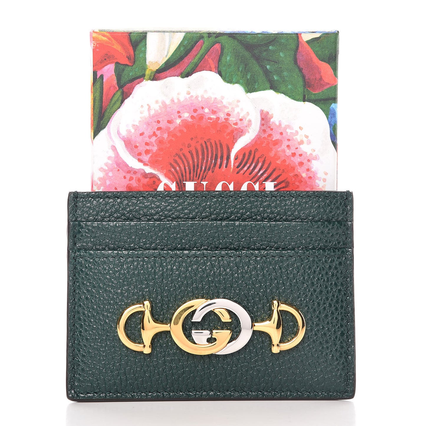 Grainy Calfskin Zumi Card Holder Vintage Green