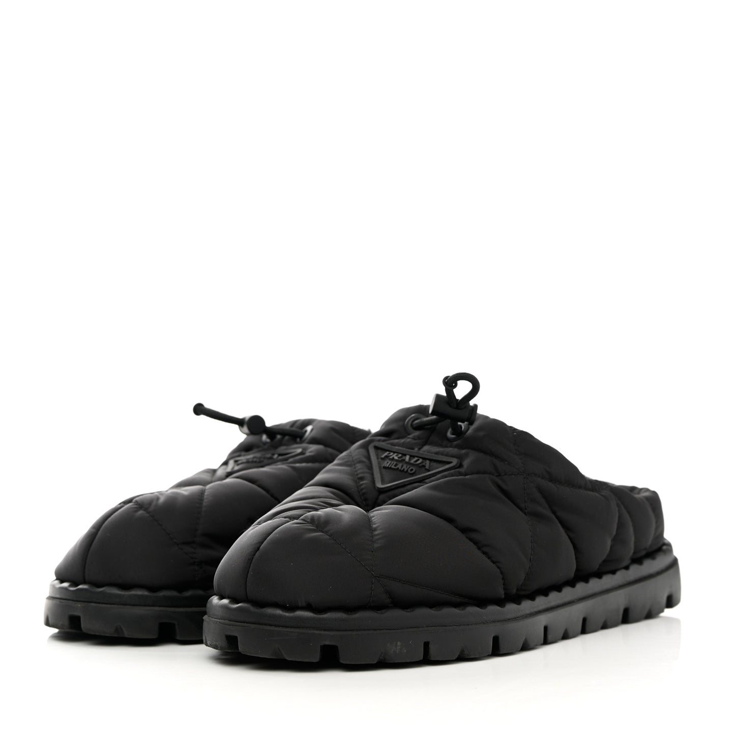 Re-Nylon Piuma Triangle Logo Padded Drawcord Rush 20mm Slippers 38 Black