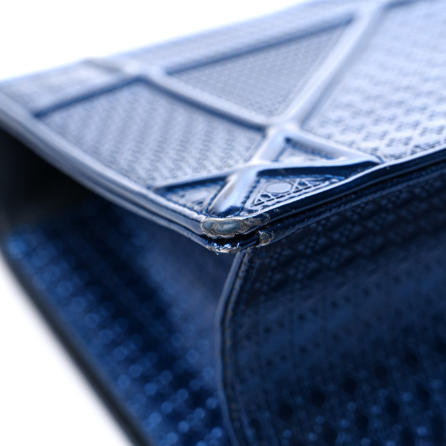 Metallic Patent Micro-Cannage Medium Diorama Flap Bag Blue