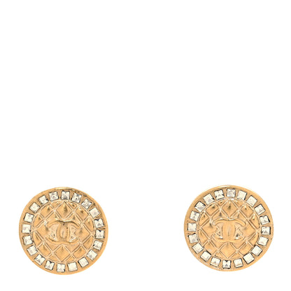 Chanel Metal Quilted Crystal CC Round Earrings Gold 1 of 4