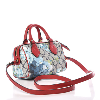 Gucci GG Supreme Monogram Blooms Mini Boston Navy Blue Hibiscus 3 of 9