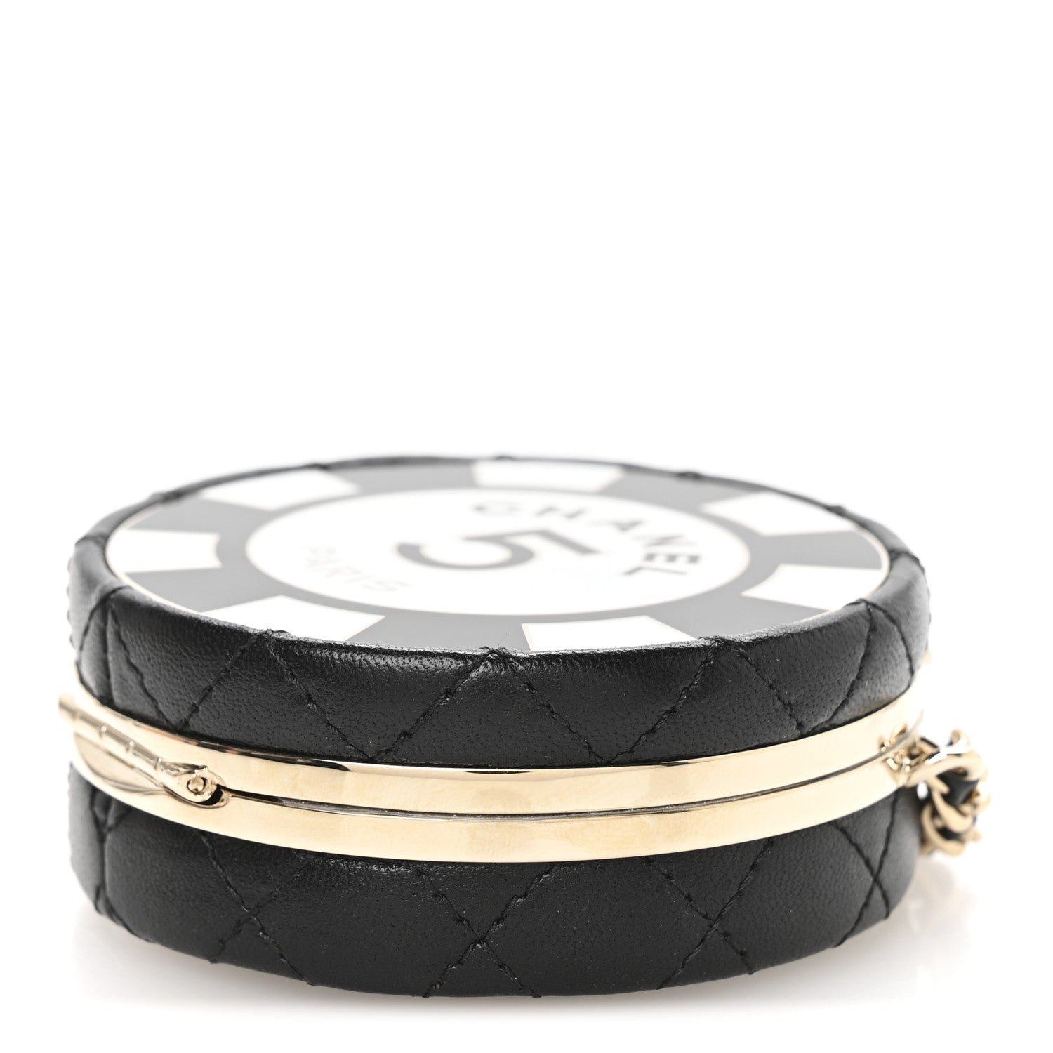 Chanel Lambskin Enamel Quilted Round Poker Chip Clutch With Chain Black White 10 of 10