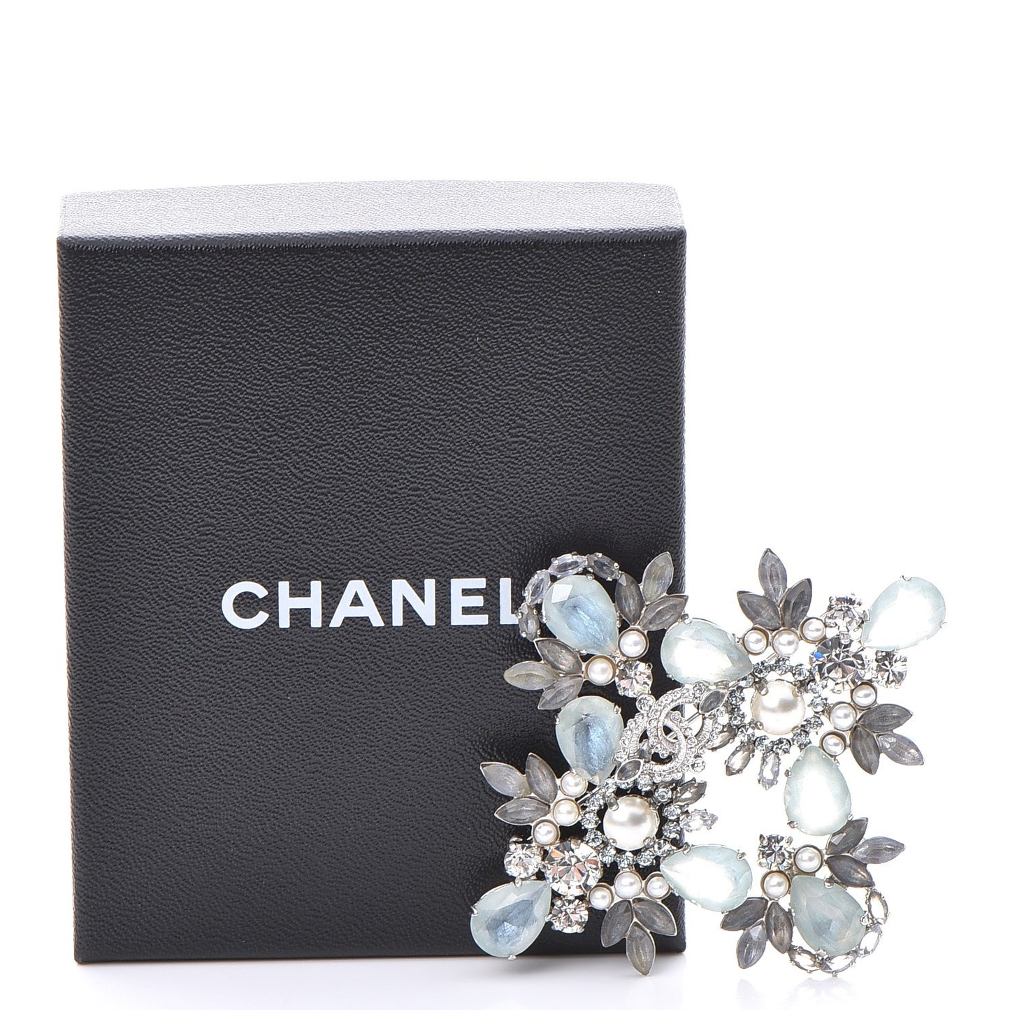 Crystal Bijoux CC Brooch Blue White Silver