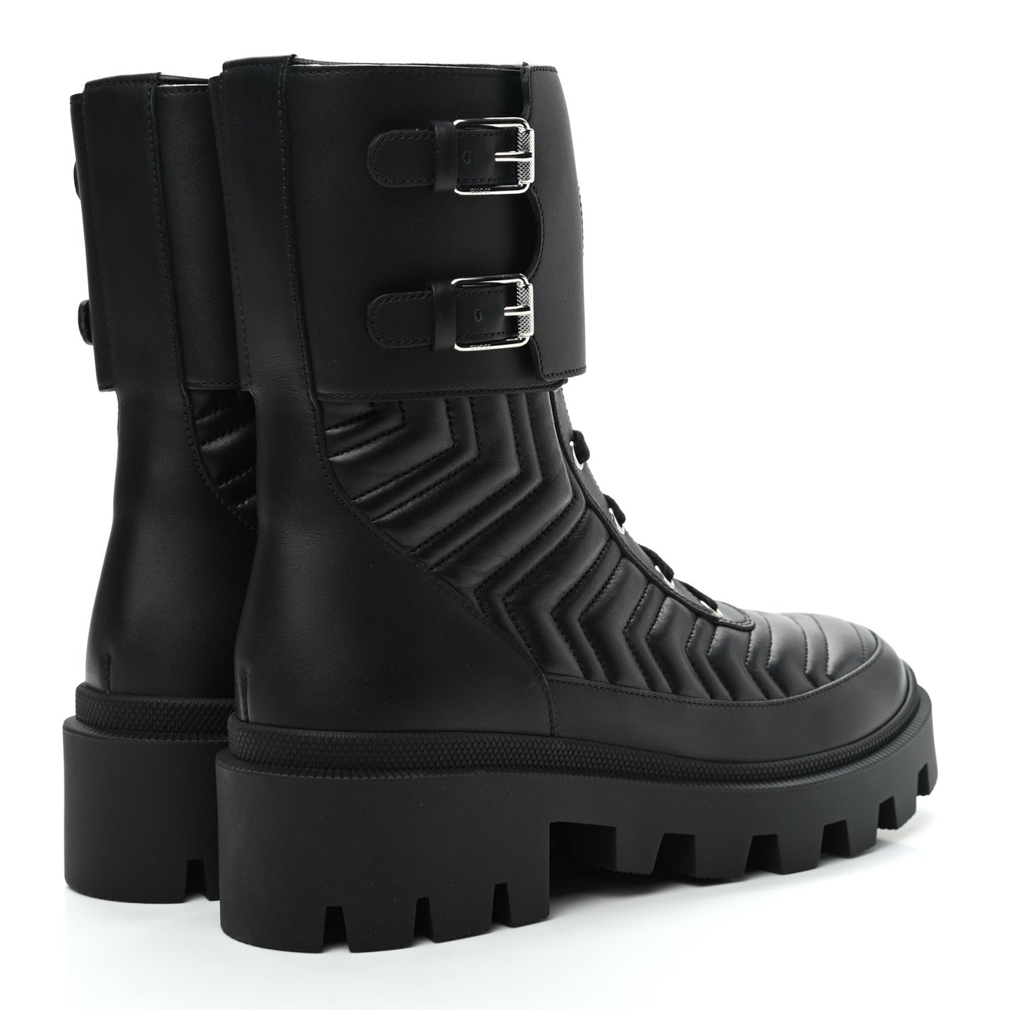Nappa Frances GG Matelasse Platform Combat Boots 39 Black