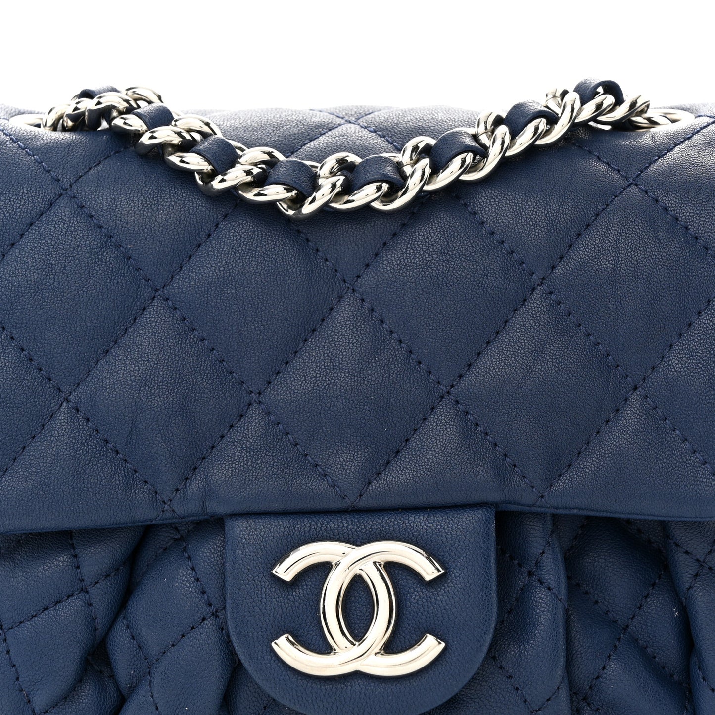 Washed Lambskin Quilted Mini Chain Around Flap Blue