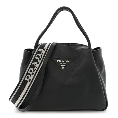 Prada Vitello Daino Soft Medium Zippered Top Handle Bag Black 1 of 9