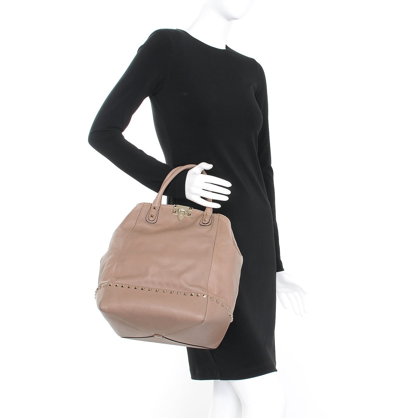 Calfskin Rockstud New Dome Bucket Tote Poudre
