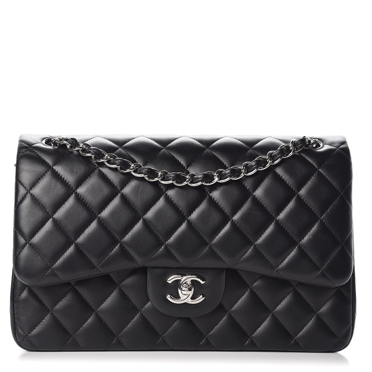 Lambskin Quilted Jumbo Double Flap Black