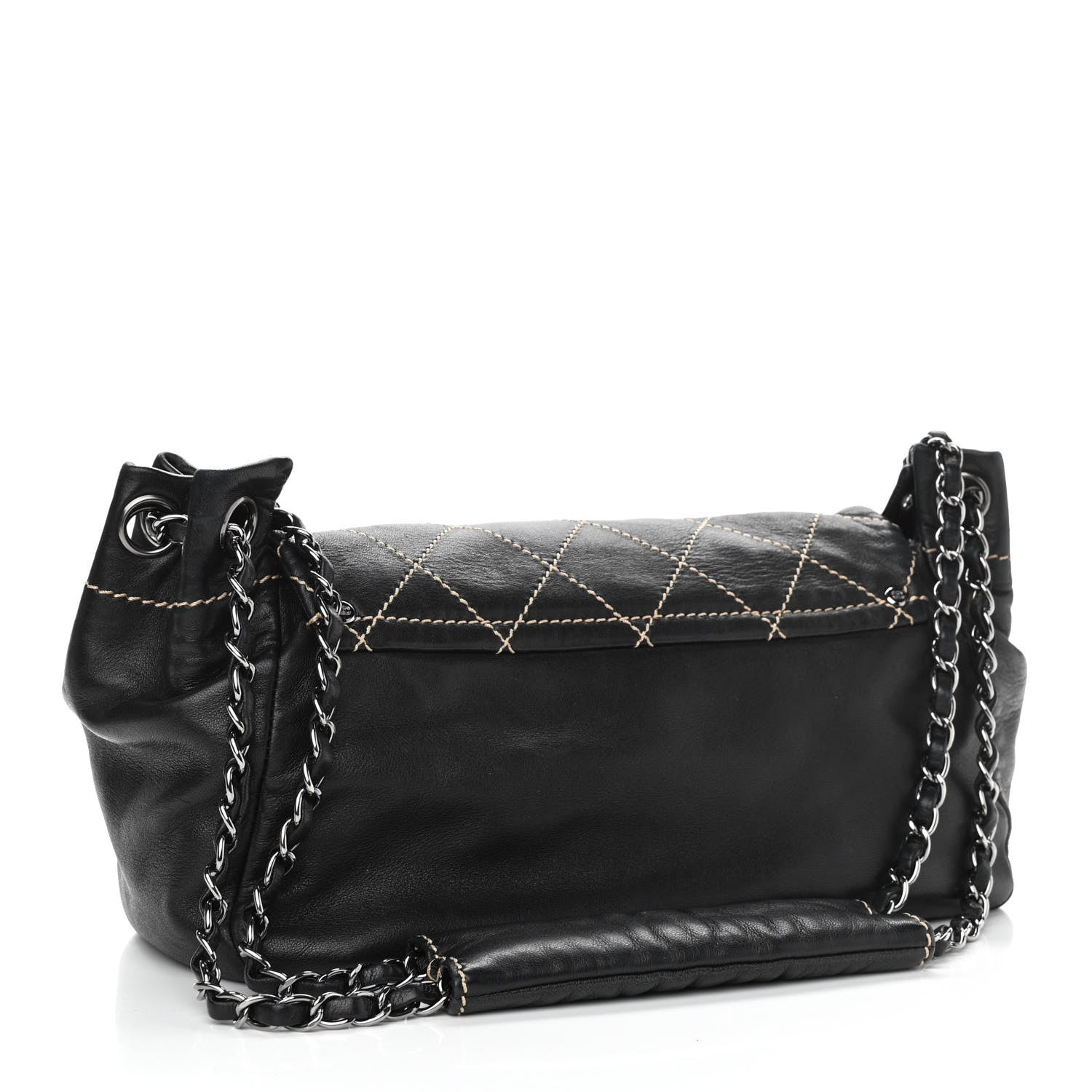 Chanel Lambskin Contrast Stitch Surpique Accordion Flap Black 2 of 12