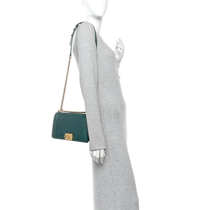 Chanel Caviar Quilted Medium Boy Flap Dark Green 2 of 13