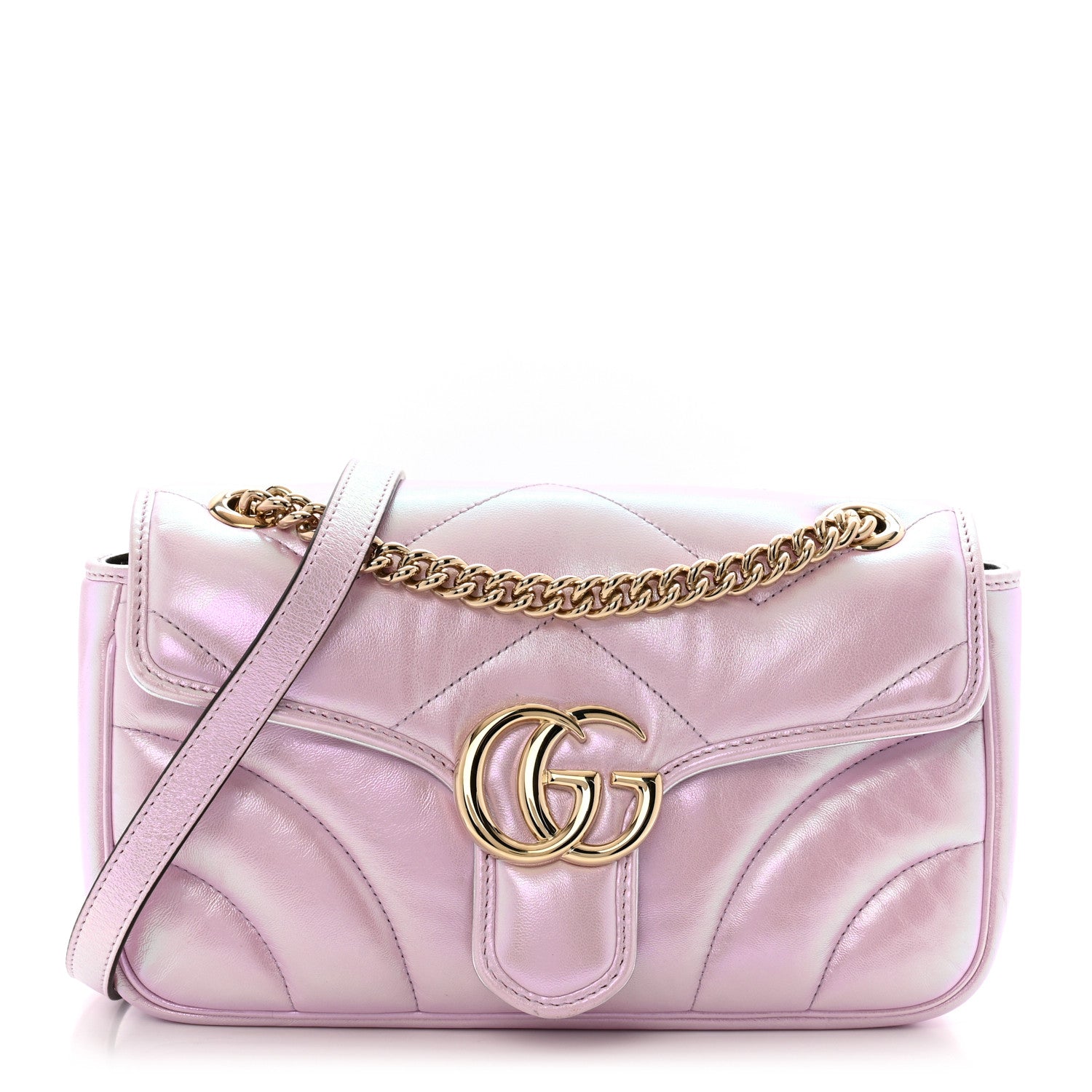 Gucci Iridescent Nappa Chevron Matelasse Small GG Marmont Shoulder Bag Iridescent Escape Pink 1 of 11