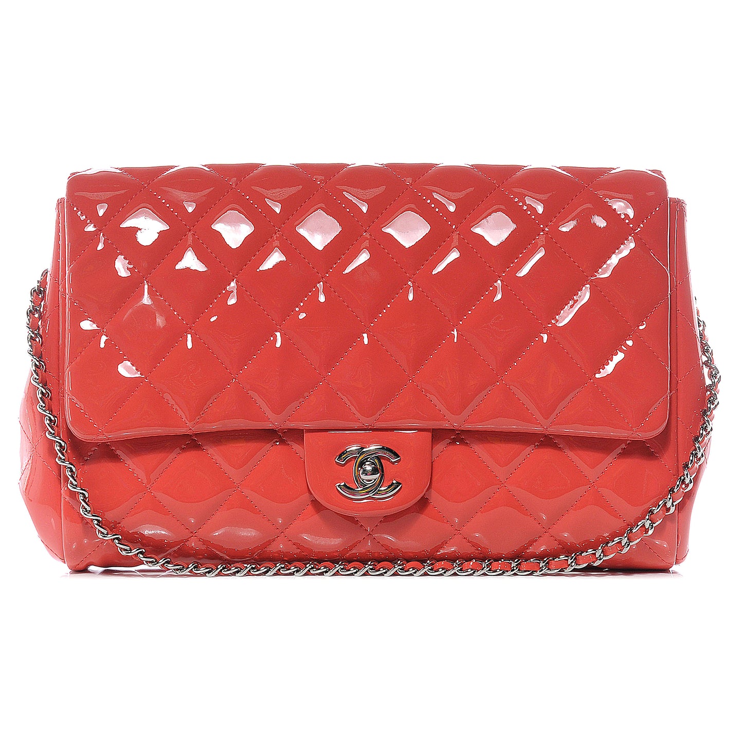 Patent Quilted Clutch Flap Rose Fonce