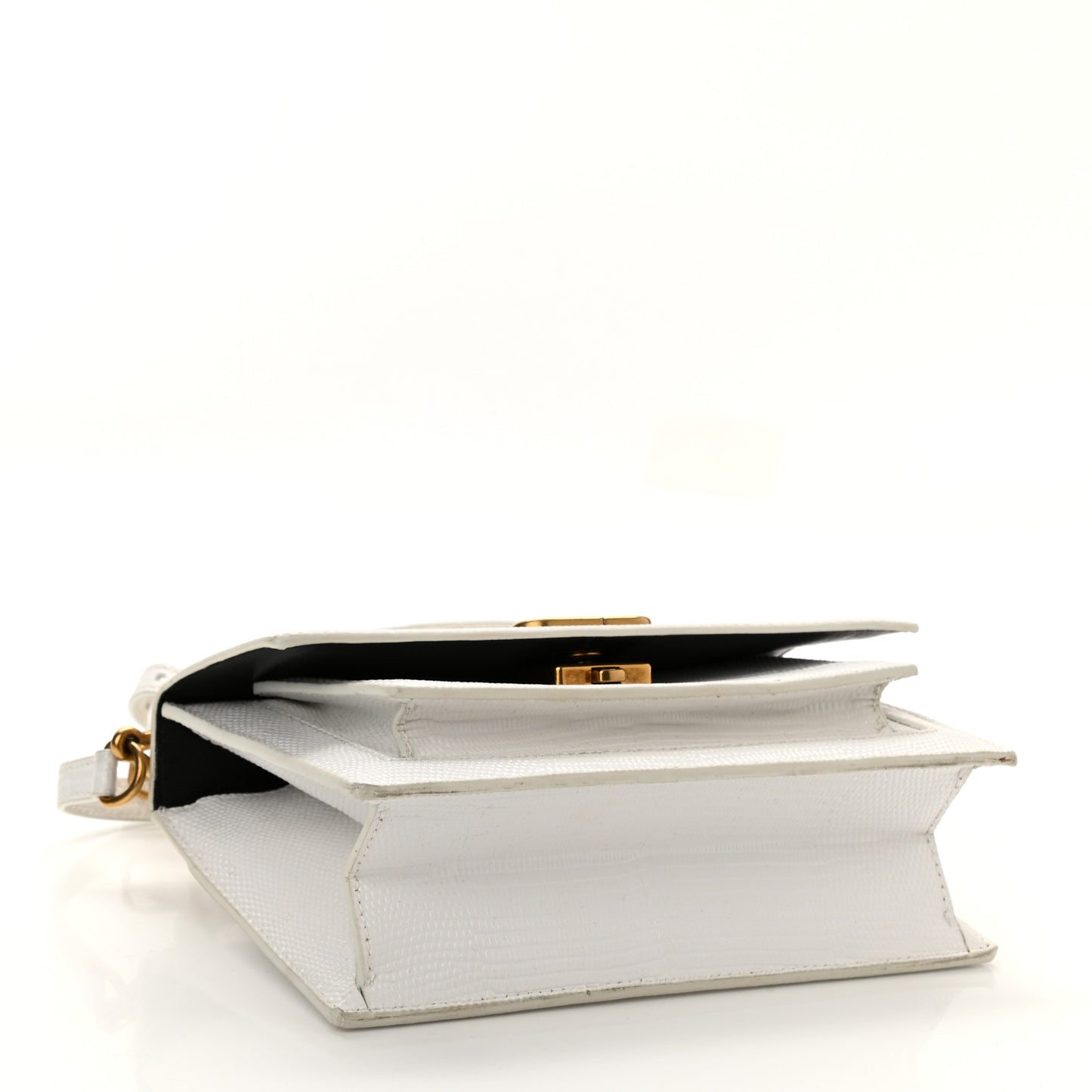 Patent Calfskin Lizard Embossed XS Sharp Top Handle Bag White