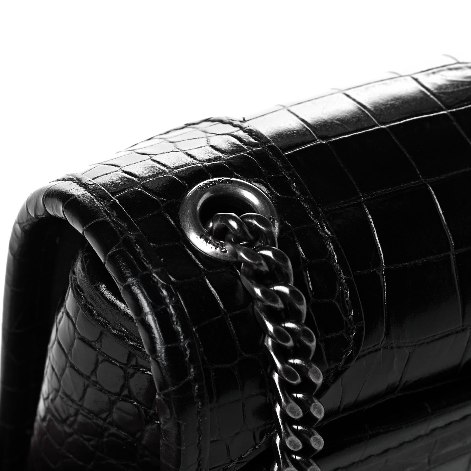 Saint Laurent Crocodile Embossed Lambskin Matelasse Monogram Niki Chain Wallet Black 6 of 6
