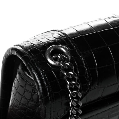 Saint Laurent Crocodile Embossed Lambskin Matelasse Monogram Niki Chain Wallet Black 6 of 6
