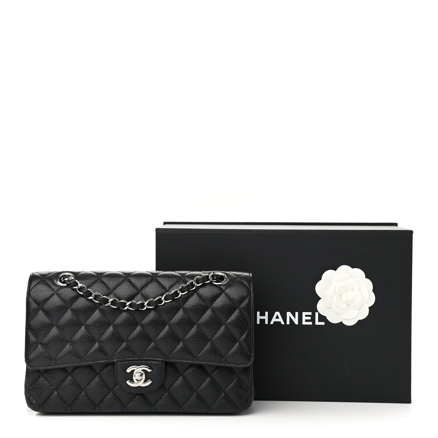 Caviar Quilted Medium Double Flap Black
