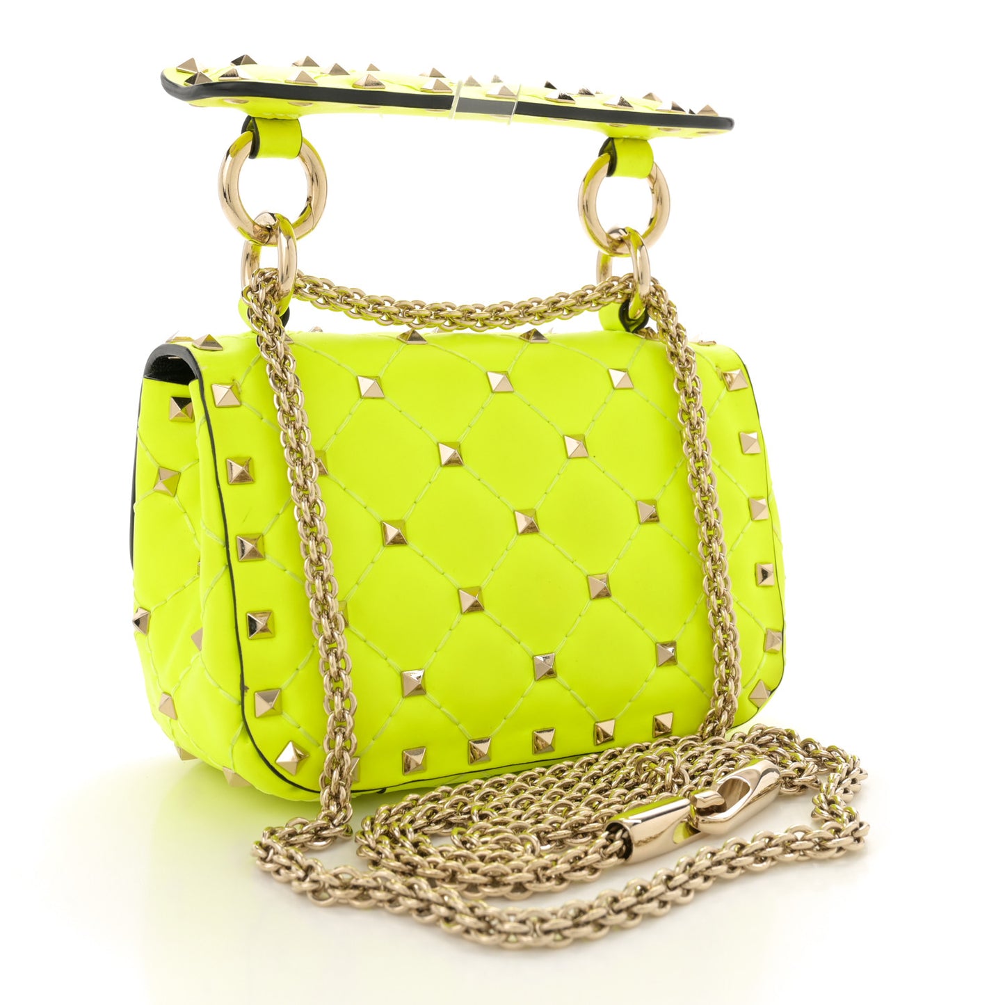 Calfskin Micro Rockstud Spike Shoulder Bag Lime