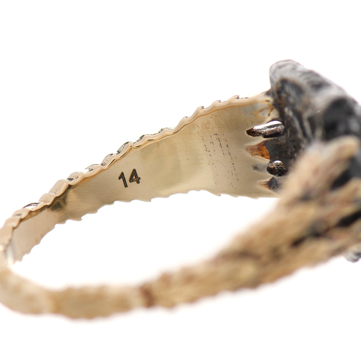 Gucci 18K Yellow Gold Sterling Silver Diamond Pearl Le Marche Des Merveilles Feline Ring 54 6.75 5 of 6