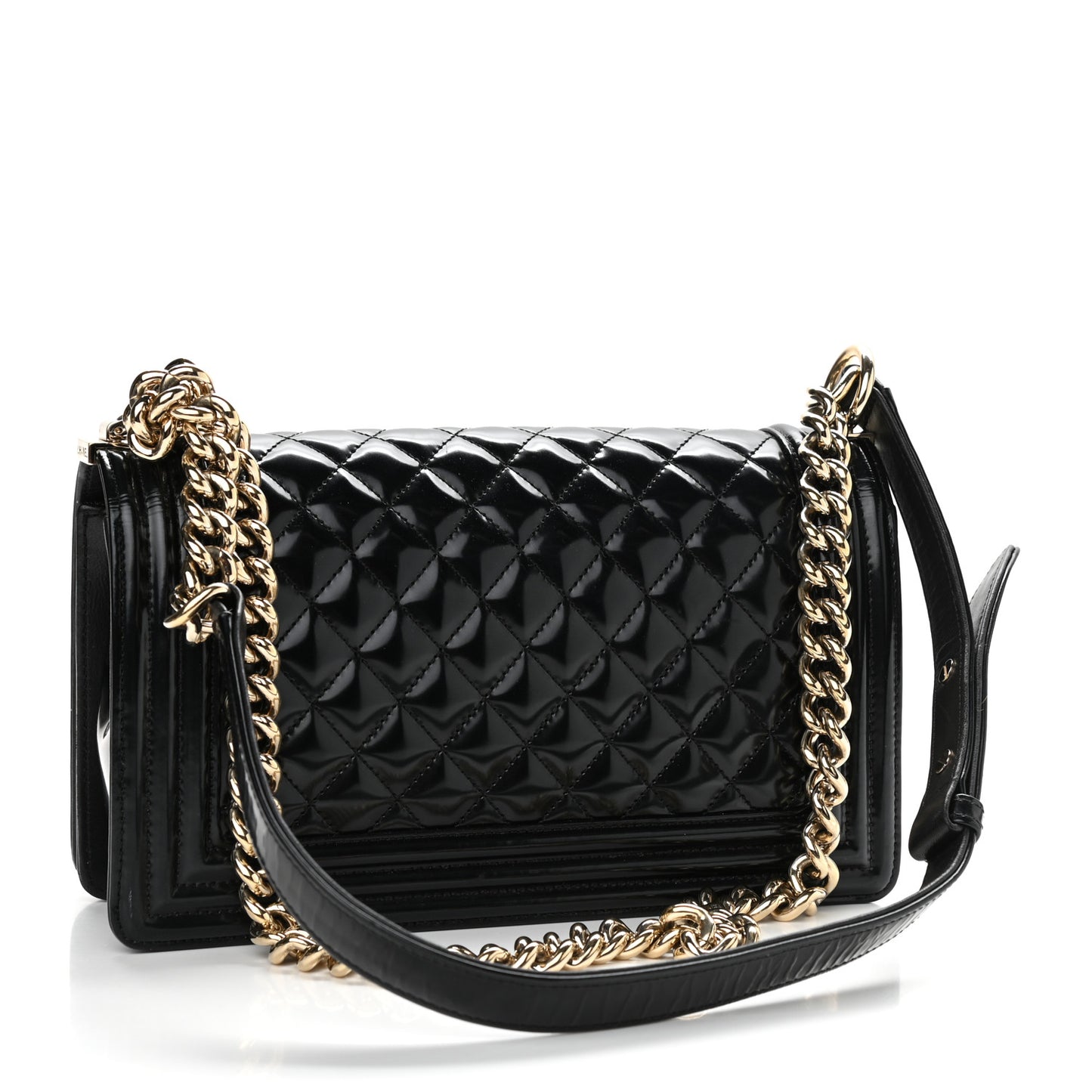 Patent Calfskin Quilted Medium Boy Flap Black