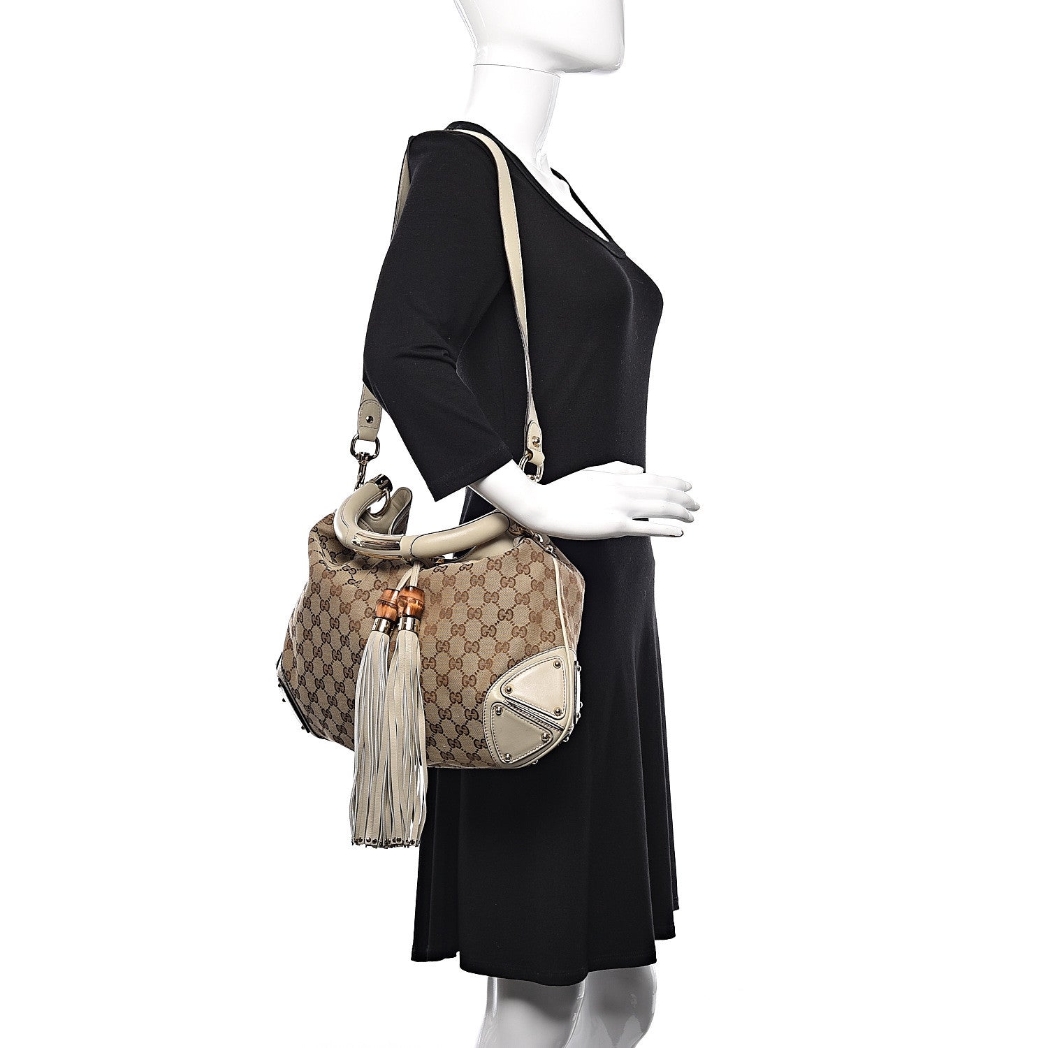 Gucci Monogram Medium Indy Top Handle Hobo Off White 3 of 11