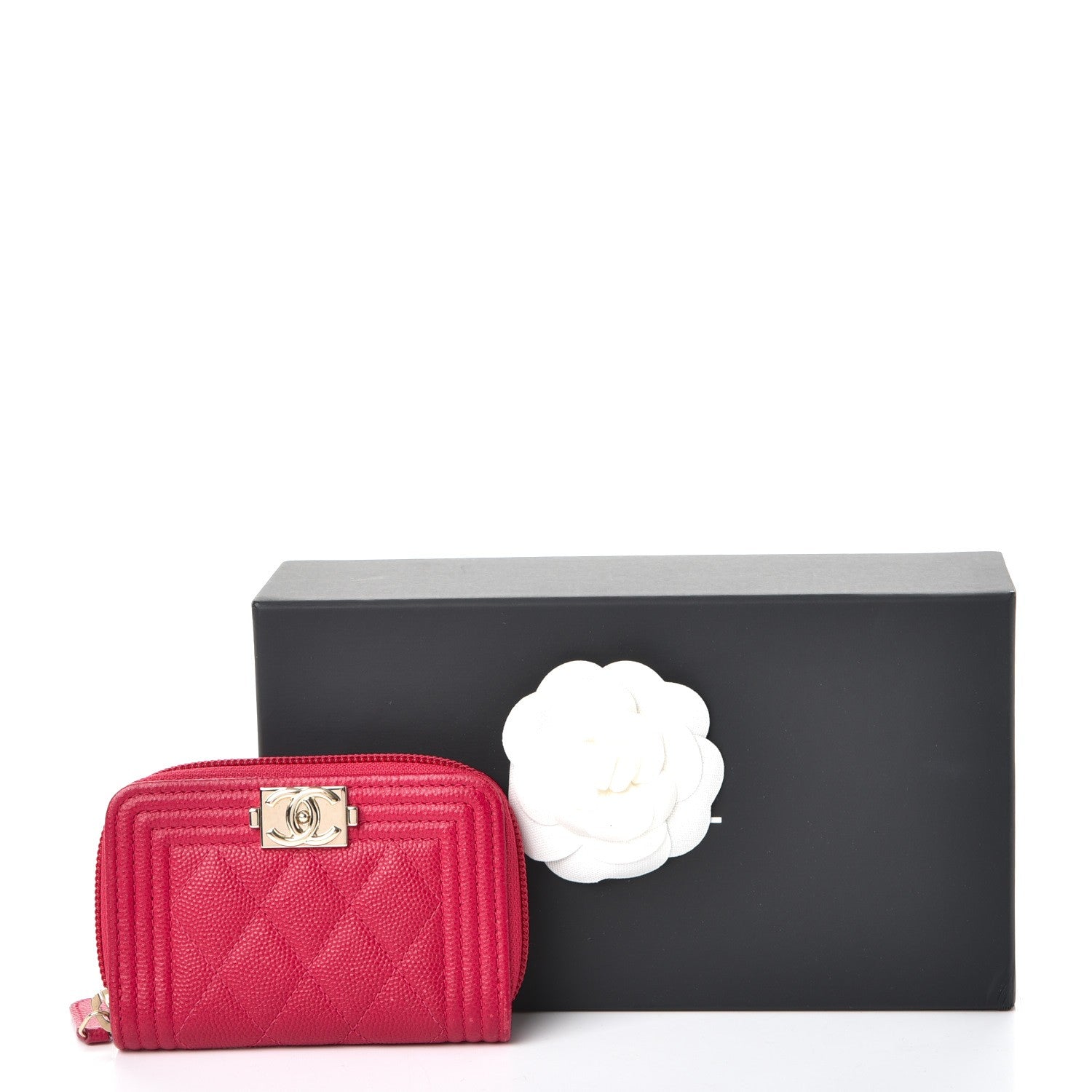 Chanel Caviar Quilted Boy Zip Around Coin Purse Wallet Fuchsia 9 of 9