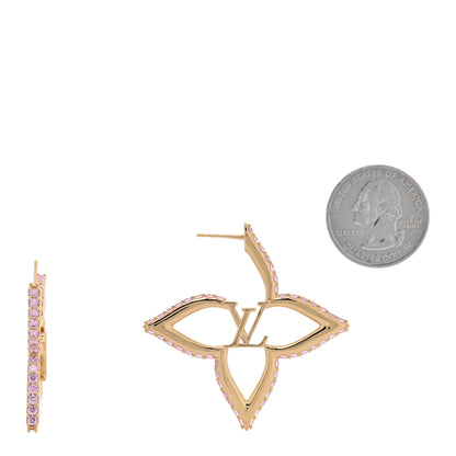 Louis Vuitton Metal Crystal LV Slim Flower Earrings Gold Pink 2 of 4