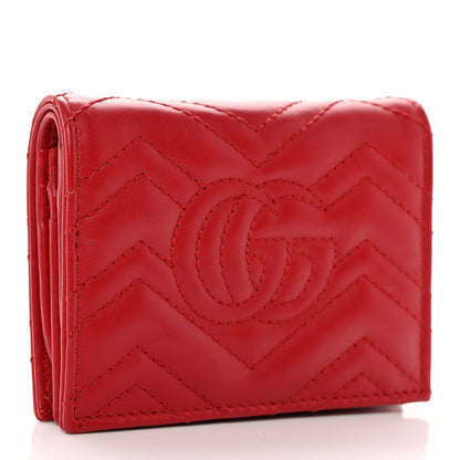 Gucci Calfskin Matelasse GG Marmont Card Case Wallet Hibiscus Red 3 of 11