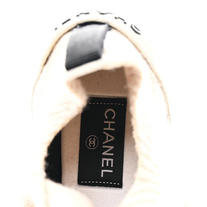 Chanel Knit Fabric Suede Calfskin Womens CC Sneakers 38.5 Ivory 8 of 9