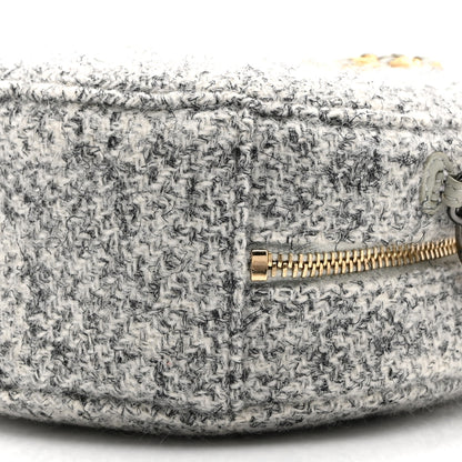 Chanel Wool Tweed Lambskin Quilted Chanel 19 Round Clutch With Chain Grey Ecru 10 of 10