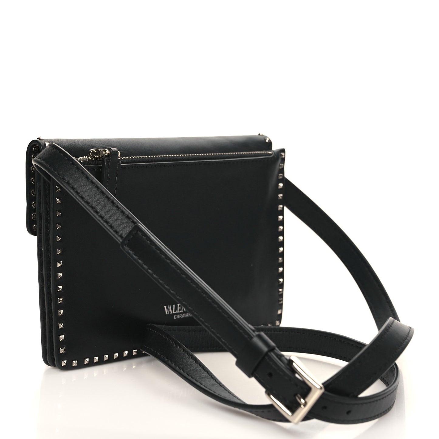 Calfskin Small Rockstud Cabana Crossbody Bag Black