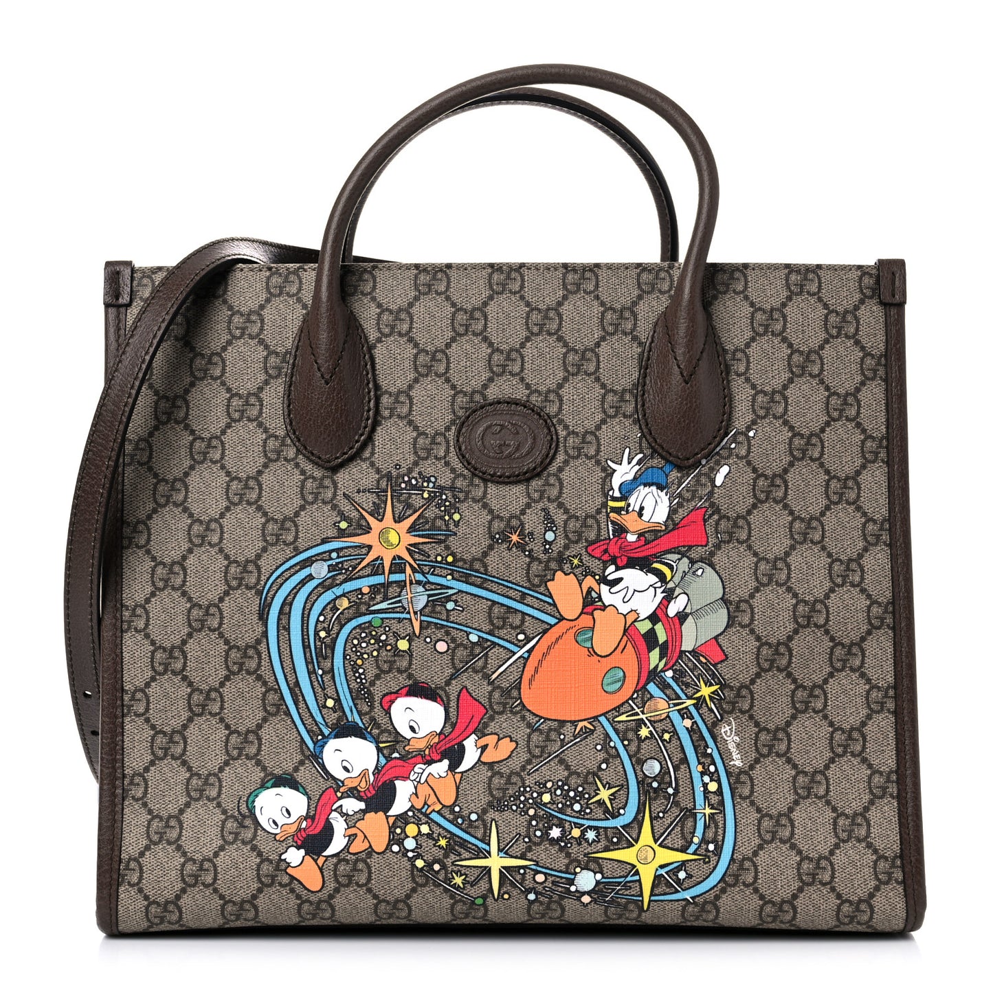 X DISNEY GG Supreme Monogram Donald Duck Retro Interlocking G Tote Bag Beige Multicolor New Acero