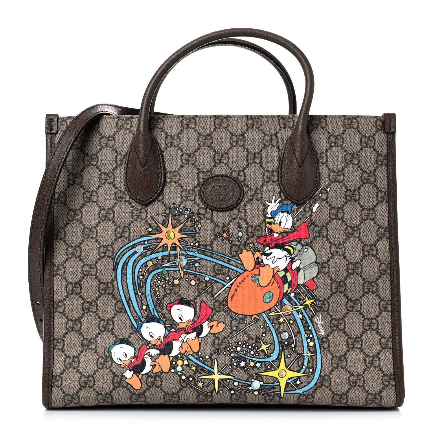 Gucci X DISNEY GG Supreme Monogram Donald Duck Retro Interlocking G Tote Bag Beige Multicolor New Acero 1 of 13