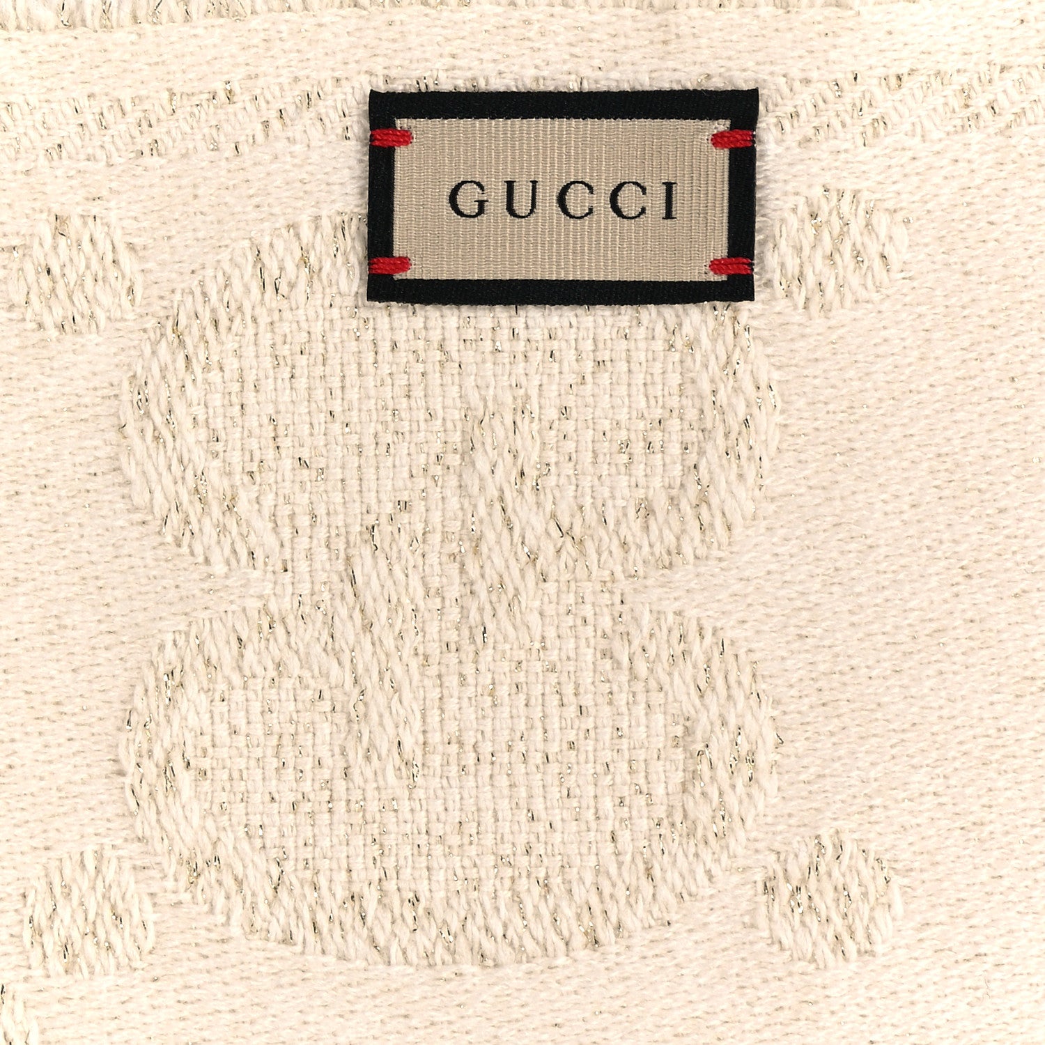 Gucci Wool Lame Jacquard Monogram Jumbo GG Lady Nest Lux Scarf White Gold 3 of 3