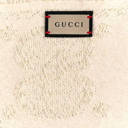 Gucci Wool Lame Jacquard Monogram Jumbo GG Lady Nest Lux Scarf White Gold 3 of 3