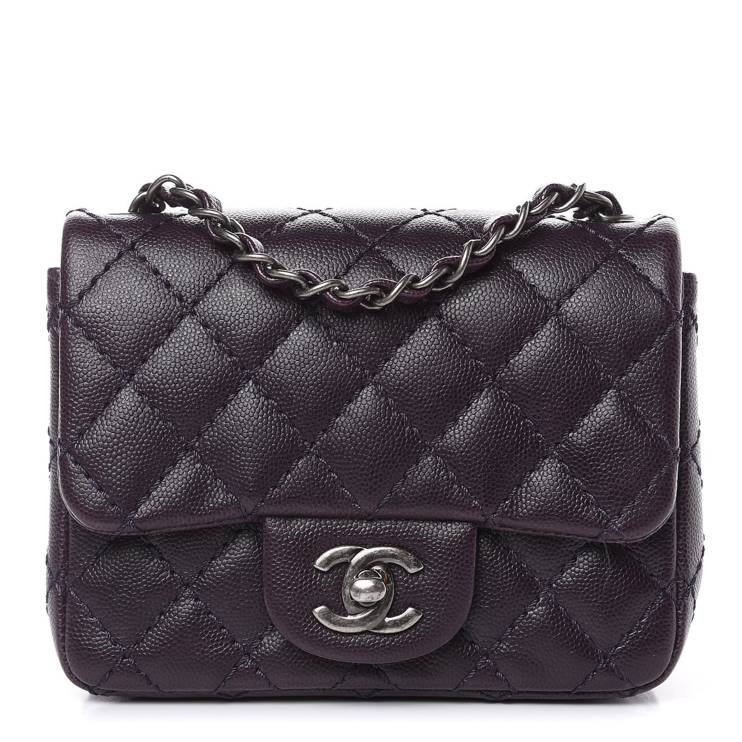 Washed Caviar Quilted Mini Square Flap Dark Purple