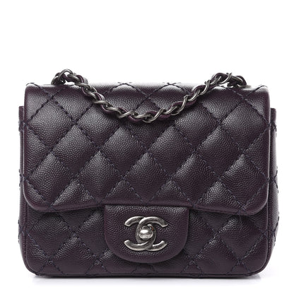 Chanel Washed Caviar Quilted Mini Square Flap Dark Purple 1 of 11