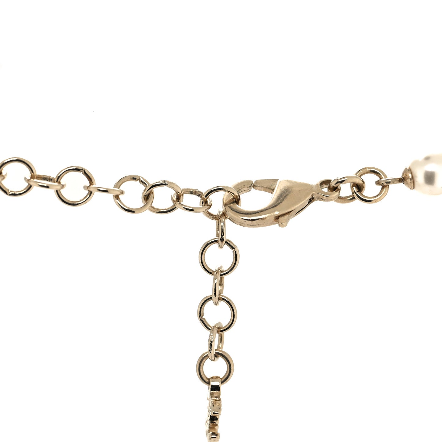 Calfskin Pearl Metal CC Bow Necklace Gold White Black